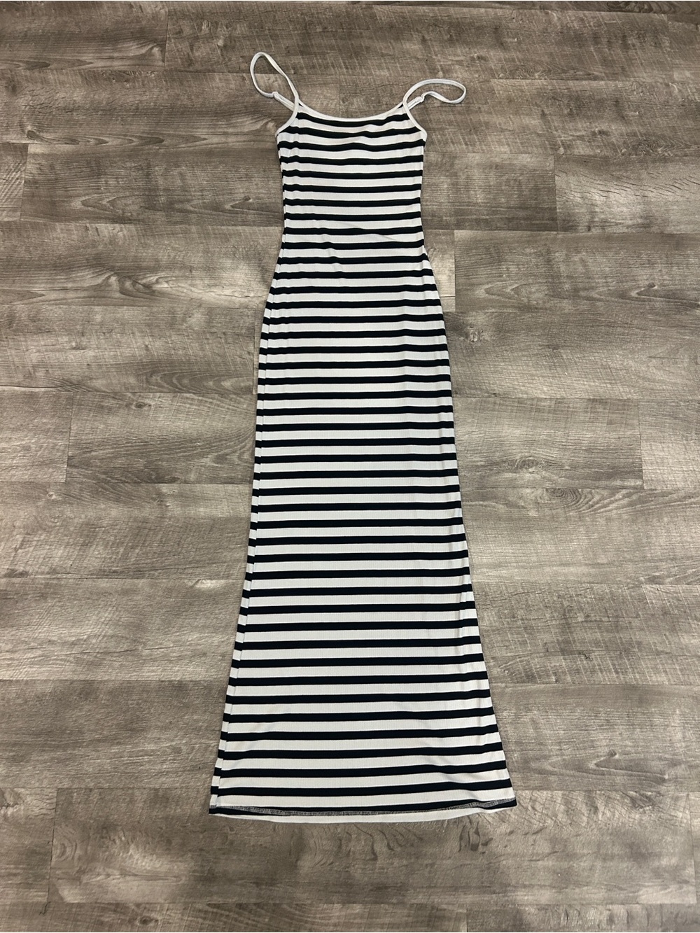 H&M Black & White Striped Spaghetti-Strap Maxi Dress
